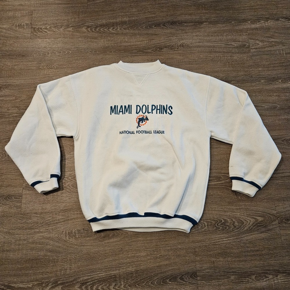 Vintage Miami Dolphins Crewneck Sweatshirt Logo Athletic NFL White Men's Large